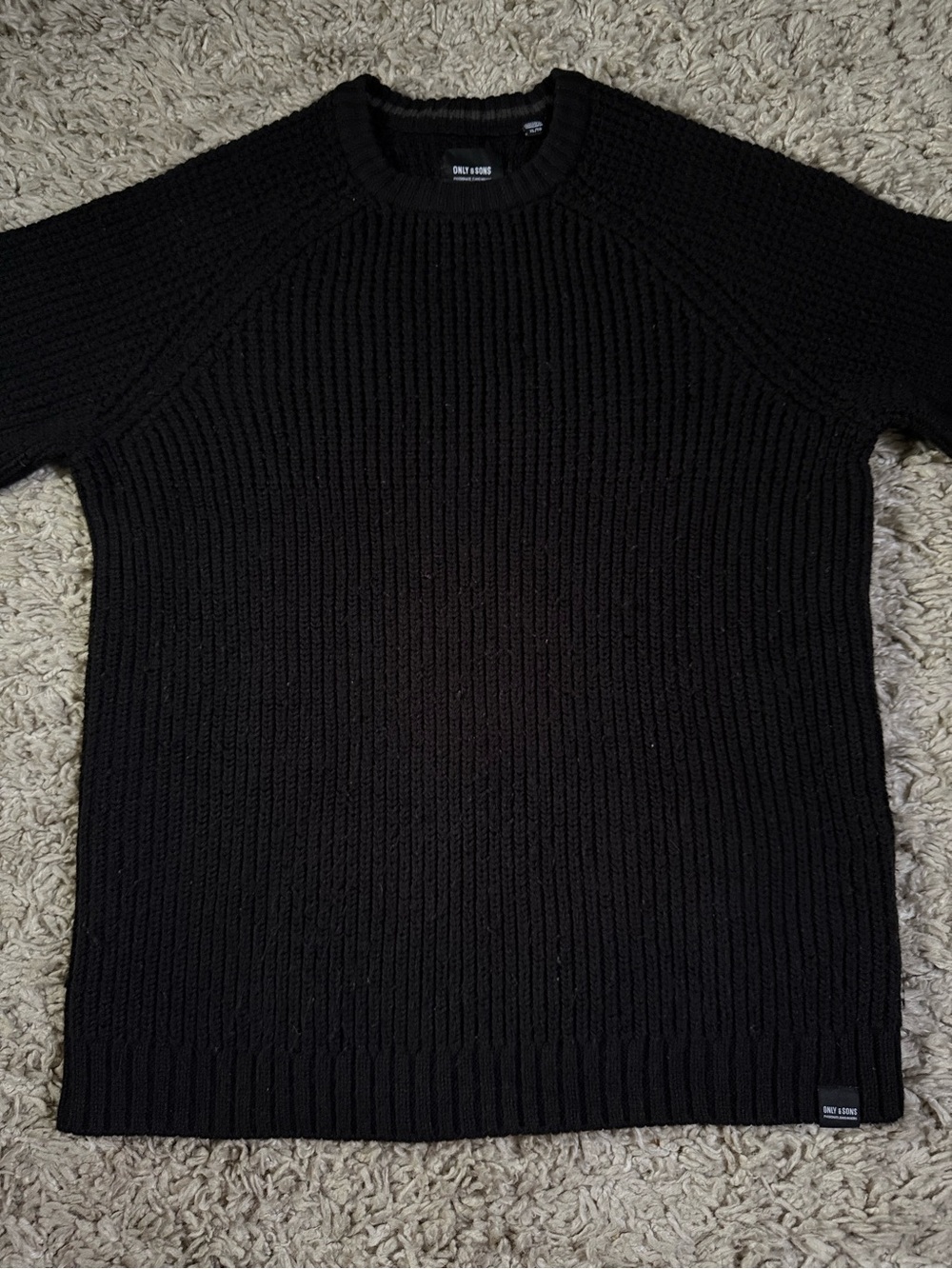 Only & Sons Men's Chunky Ribbed Knit Crewneck Sweater - Black - Size XL